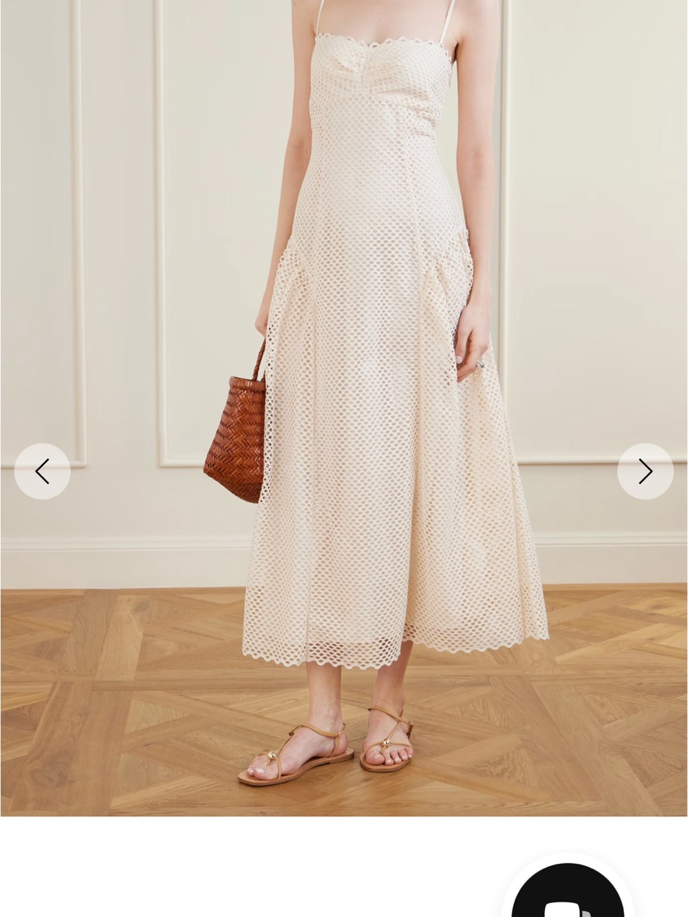Ulla Johnson Cream Eyelet Midi Dress with Scallop Trim